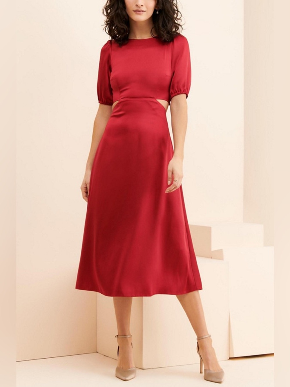 Anthropologie Elegant Red Cutout Midi Dress